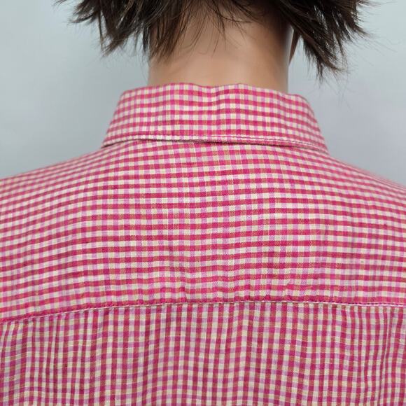 BUGATCHI Uomo Linen Shirt Men L Gingham Check Contrast Flip Cuffs Long Sleeve - Picture 9 of 12